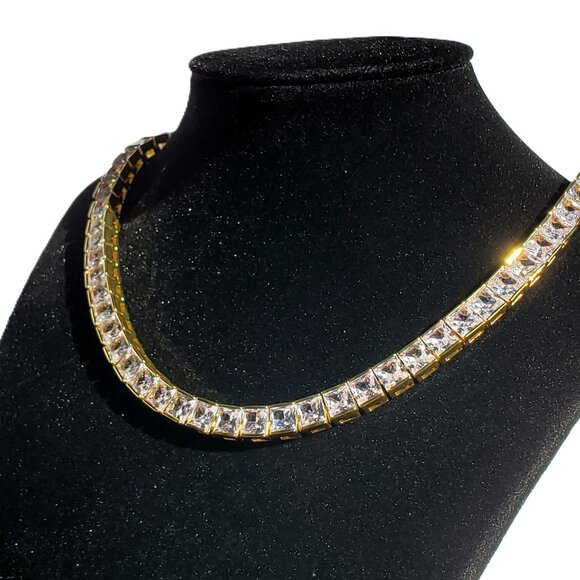18K Gold Mens Square 2ct Diamond Tennis Necklace Guys 18K Silver 18" Jewelry NEW - Picture 5 of 7